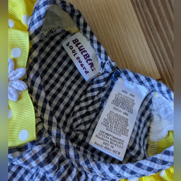 Blueberi Boulevard Baby Girl Spring Summer Sunflower Gingham Sun Dress 18 Months - Picture 3 of 3